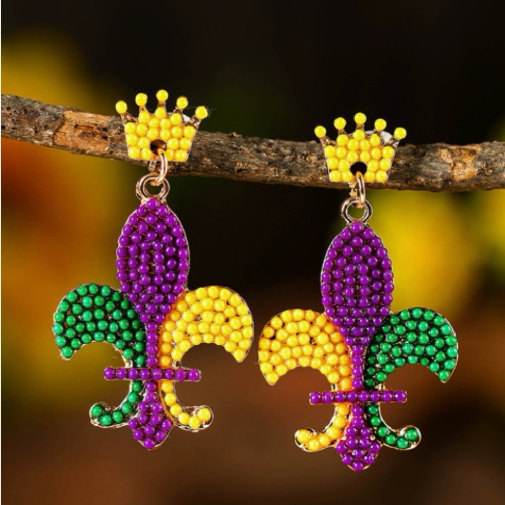 Colorful Fleur-de-Lis Mardi Gras Earrings